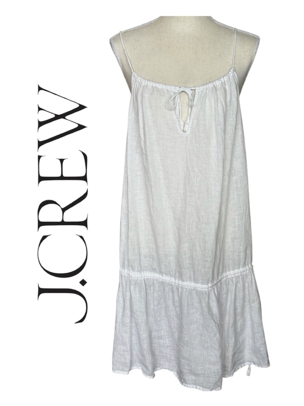 J.Crew 100% Linen White Tie Front Slip Mini Dress Side Tie Coastal Minimalist